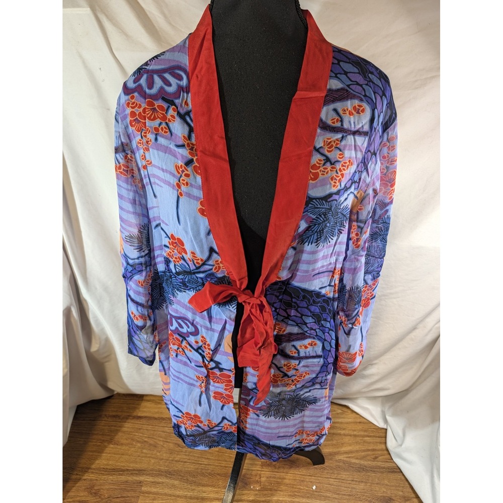 Bob Mackie Art To Wear 100% Silk Blue Red Kimono Size Large